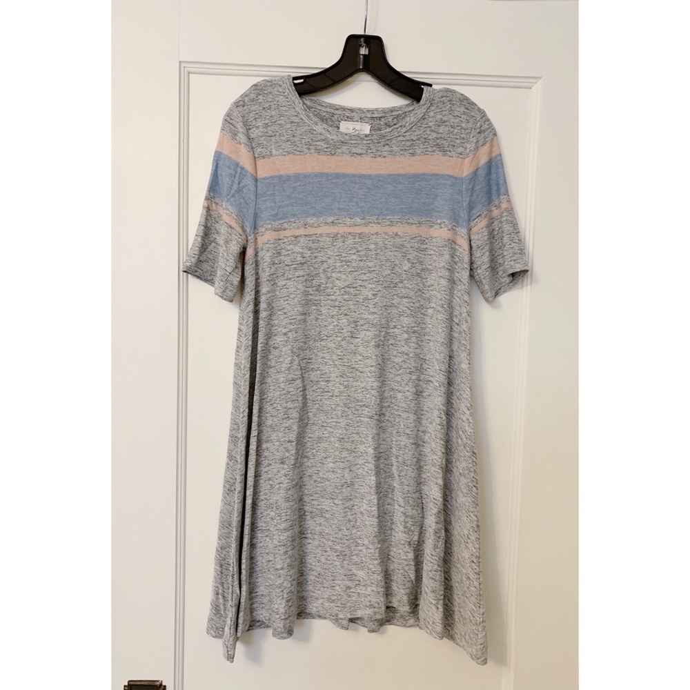 Grey Striped Tee Shirt Dress